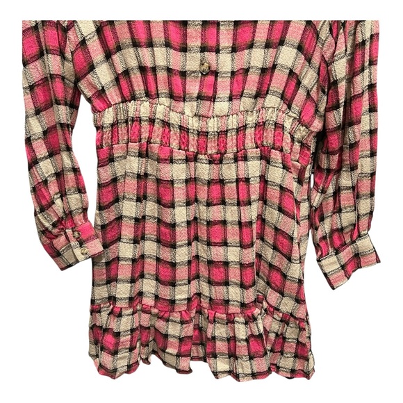 Zara Pink Plaid Checkered Ruffle Mini Dress - Pink, Cream, Black | Size Large - Picture 4 of 12